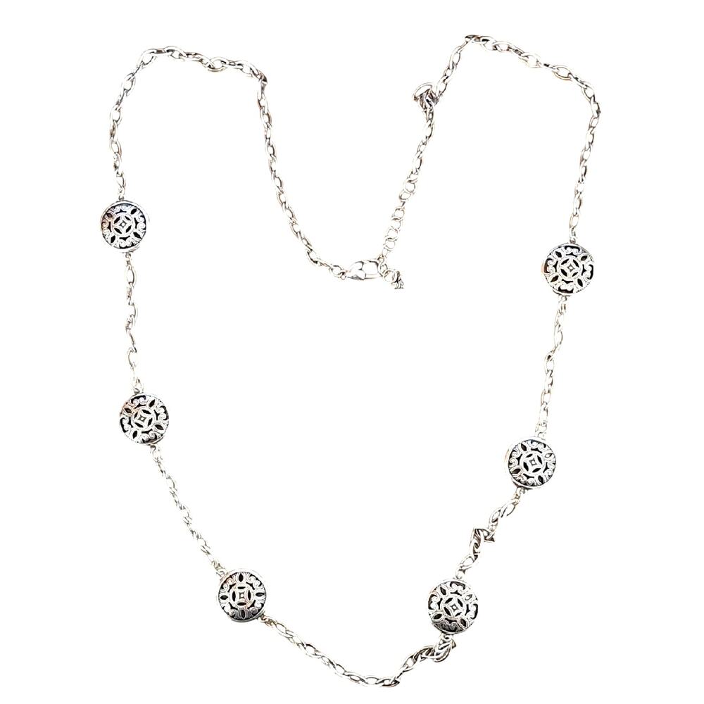 Brighton Serendipity Silverplate Circle Disc Pendant Necklace 40"  Women Jewelry